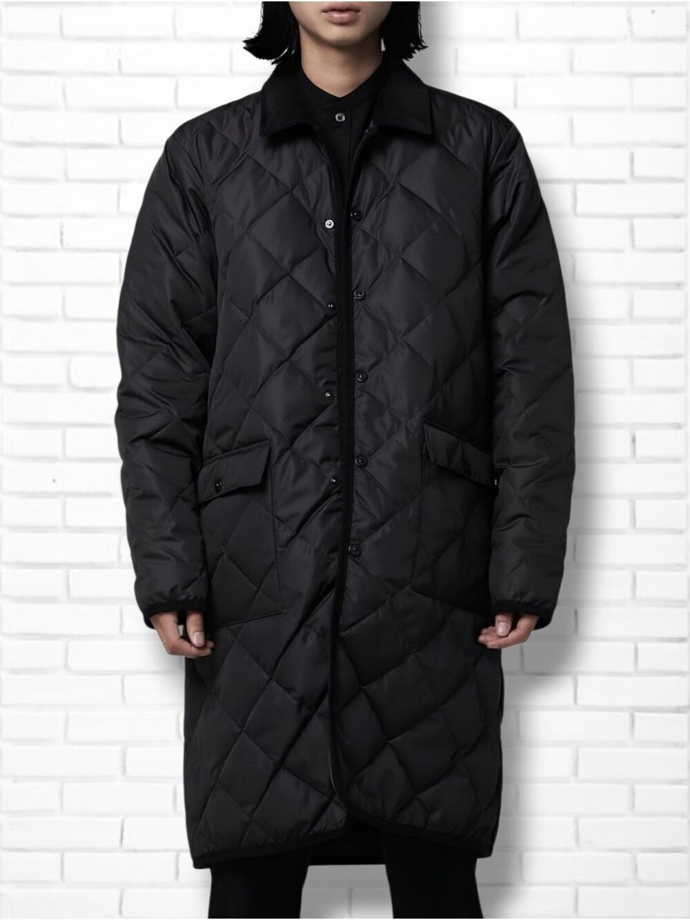 NEW! TAION City Chore Coat Black Quilted Piping Collar Long Down Coat Size S